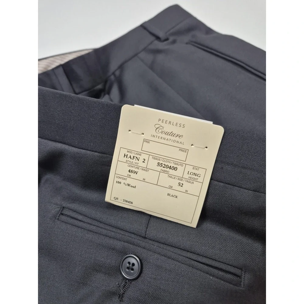 Peerless Couture International Suit Mens 52 Long Black Wool 2 Piece 48W VBC NWT